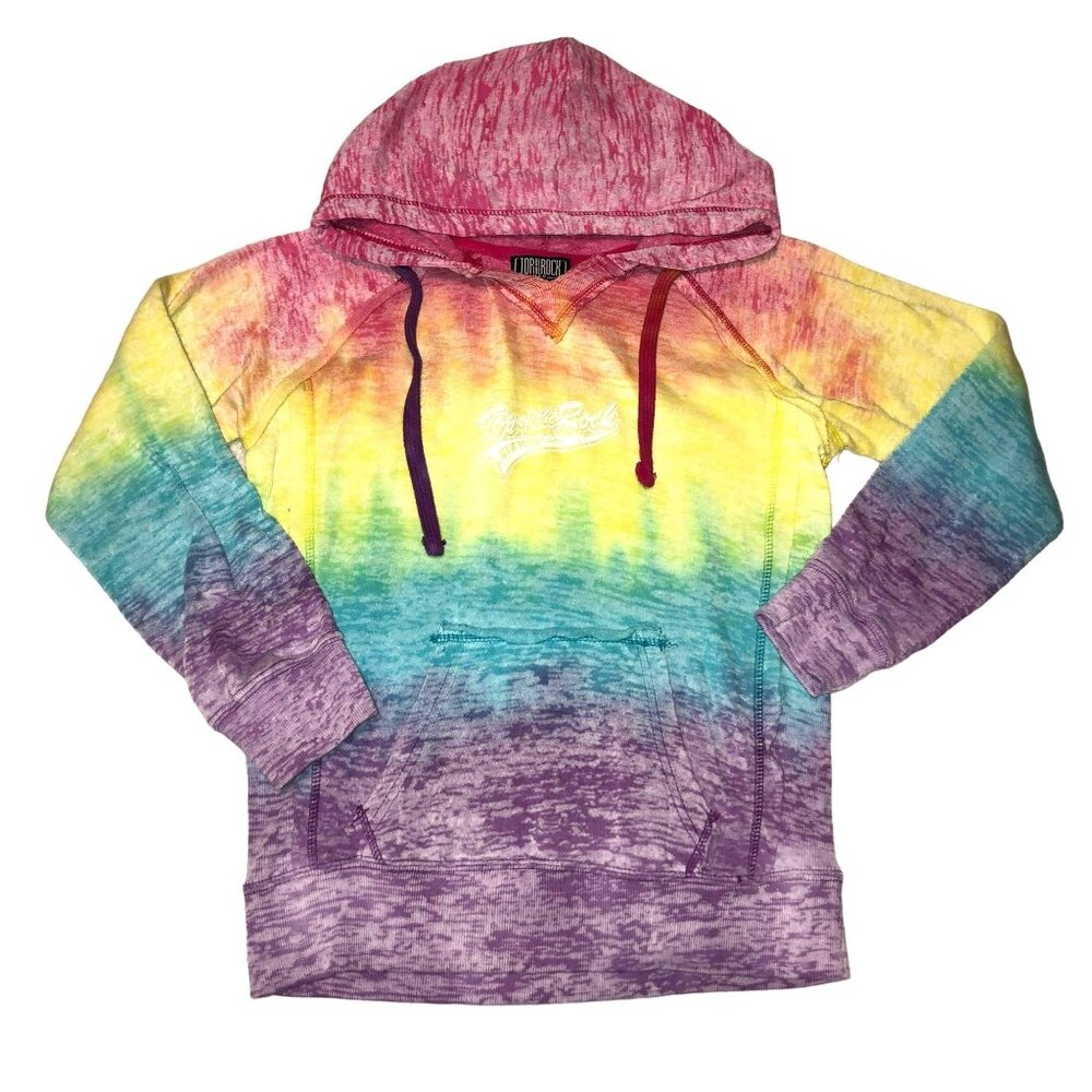 Rainbow Tie Dye Hoodie Size S Fleece Top of the Rock Kangaroo Pocket New York